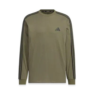 adidas Essentials Plus Loose Fit Three Stripes Long Sleeve T-Shirt "Olive Strata/Black"