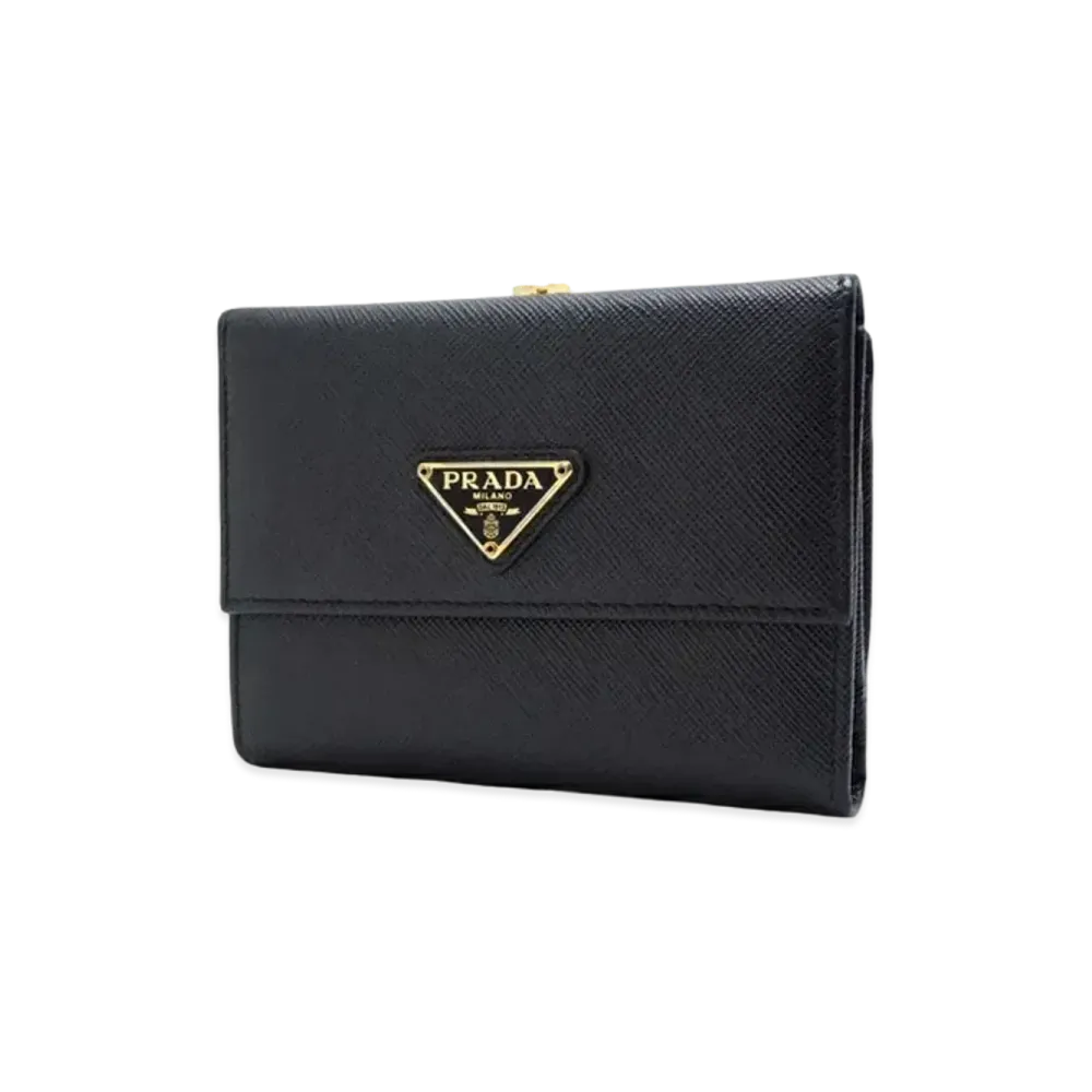 PRADA Saffiano Leather Wallet "Black/Gold"