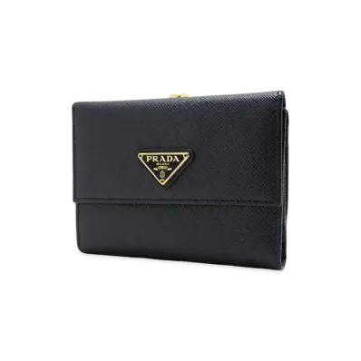 PRADA Saffiano Leather Wallet "Black/Gold"