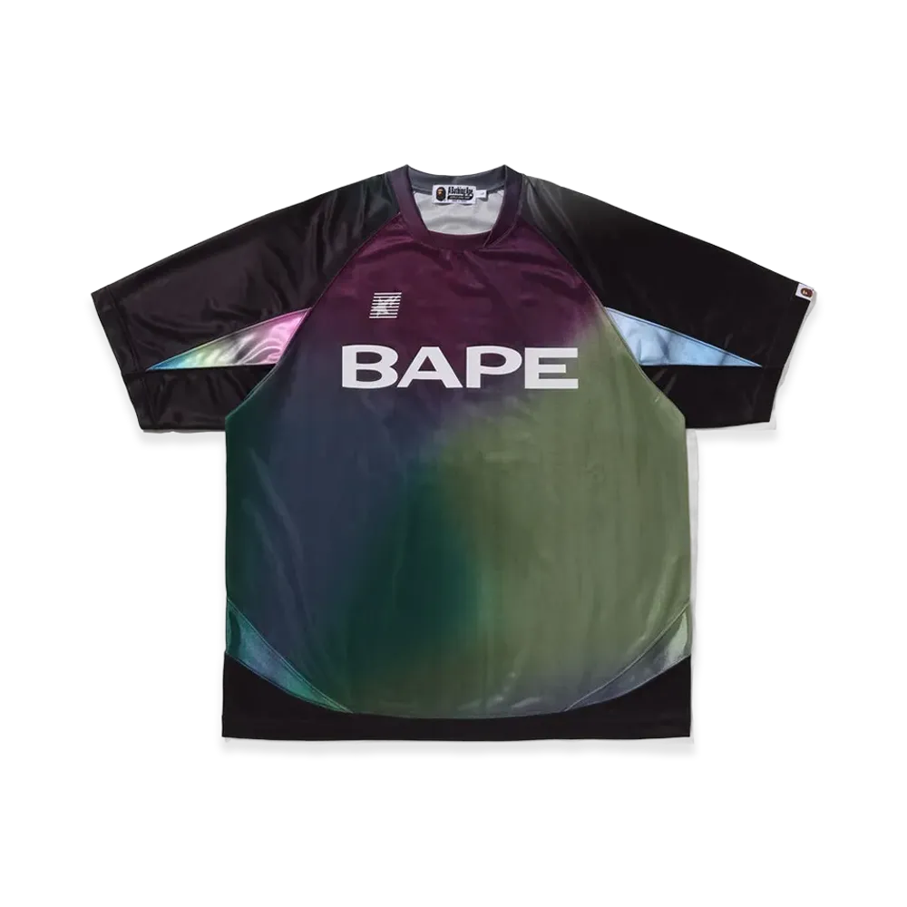 A BATHING APE Tie Dye Sta Stripe Pattern Relaxed Fit Football Jersey Tee "Black"