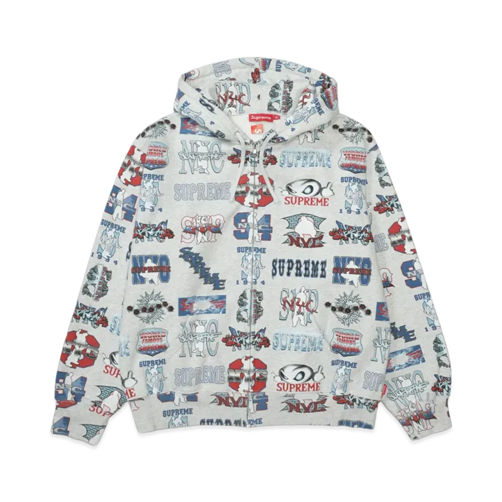 Supreme Flash Zip Up Hooded Sweatshirt "Ash Grey"