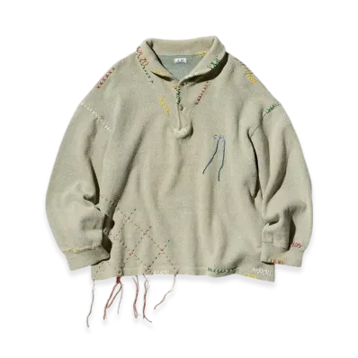 C.P. Company by Sashiko Gals Shawl Collar Knit Sashiko "Khaki"