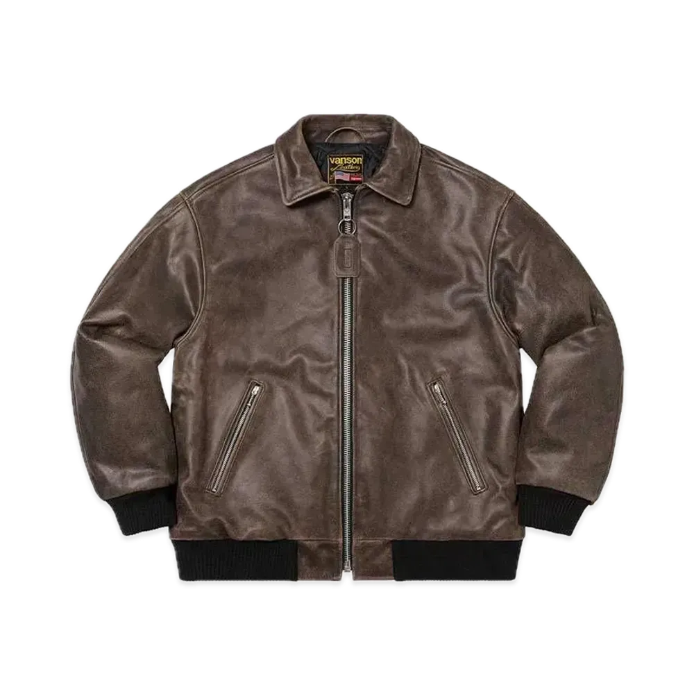 Supreme x Vanson Leathers Worn Leather Jacket "Brown"
