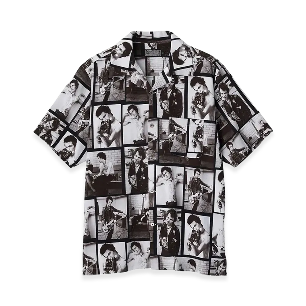 HYSTERIC GLAMOUR Dennis Morris/Sid 1977 Pattern Open Collar Shirt "Other Black"