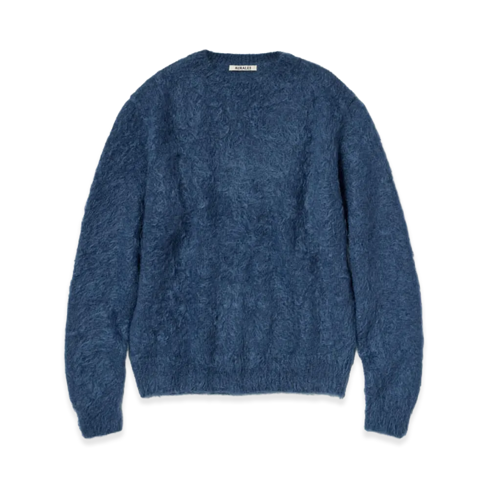 AURALEE Brushed Super Kid Mohair Knit P/O "Light Navy"