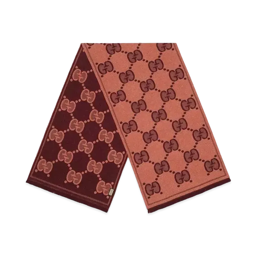 GUCCI GG Wool Jacquard Scarf "Pink/Bordeaux"