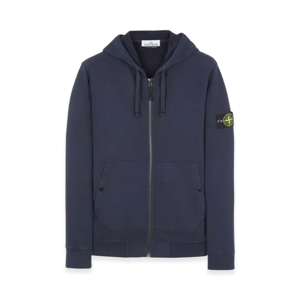 Stone Island 61620 Brushed Cotton Fleece Garment Dyed Full Zip Hooded Sweatshirt - 23FW "Navy Blue"
