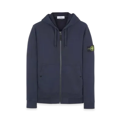 Stone Island 61620 Brushed Cotton Fleece Garment Dyed Full Zip Hooded Sweatshirt - 23FW "Navy Blue"