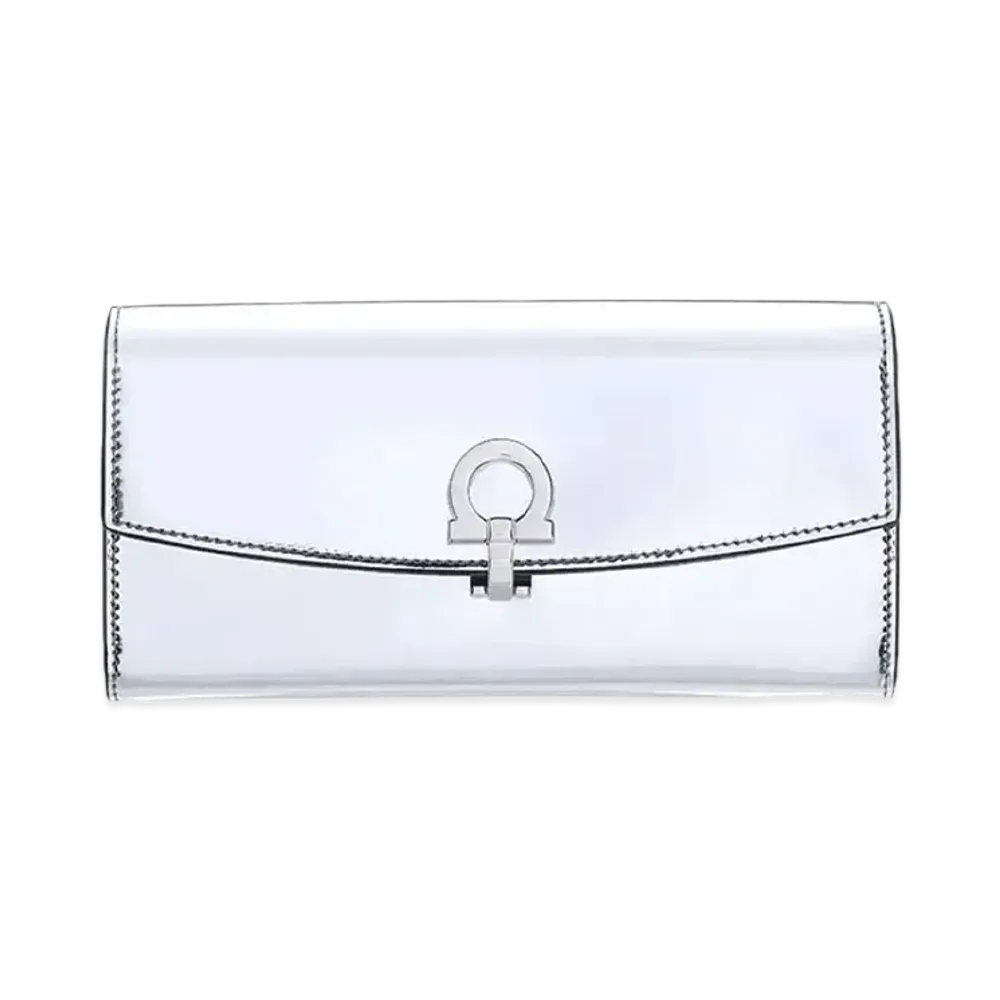 Salvatore Ferragamo Gancini Continental Wallet "Silver/Black"