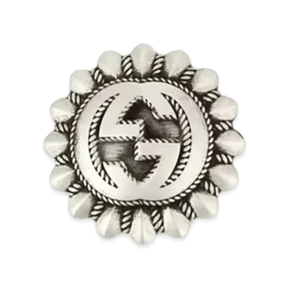 GUCCI Interlocking G Ingraved Brooch "Silver"