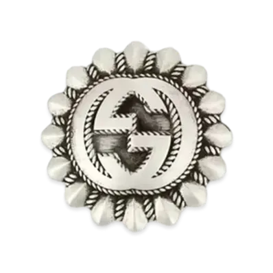 GUCCI Interlocking G Ingraved Brooch "Silver"