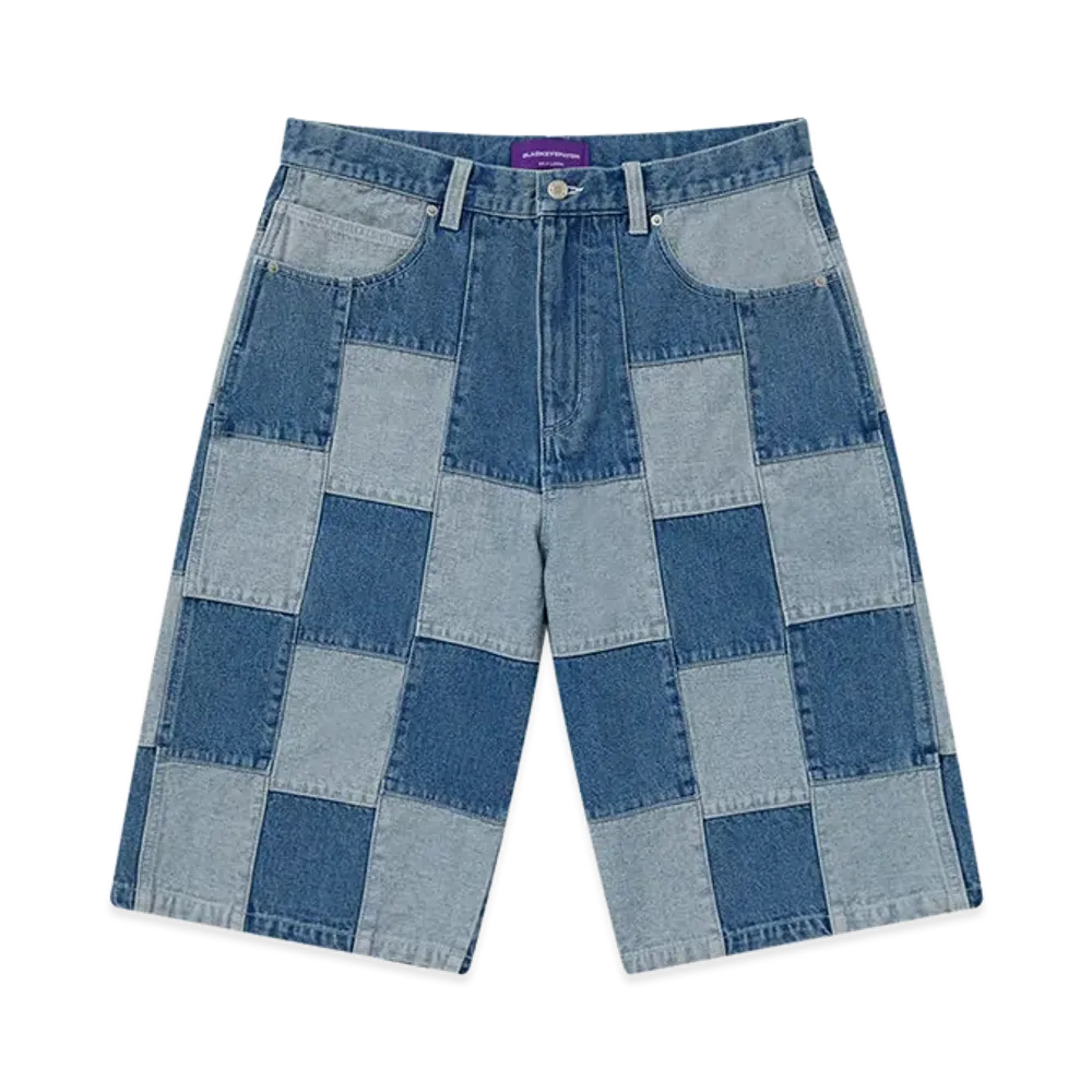 BlackEyePatch Denim Patchwork Baggy Shorts "Indigo"