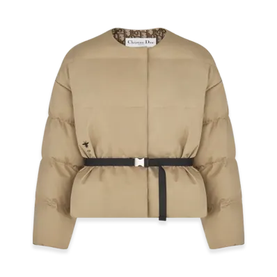 Dior Women's Cotton Gabardine with Dior Oblique Interior Puffer Jacket with Belt "Beige"