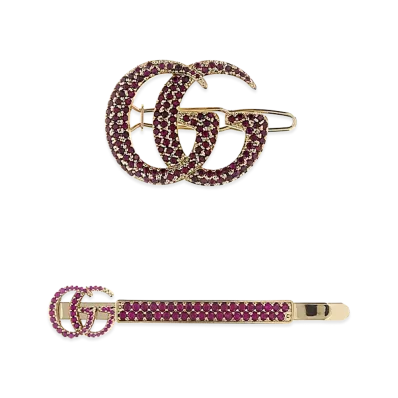 GUCCI Women's Platinum Metal Hair Clips Set "Gold"