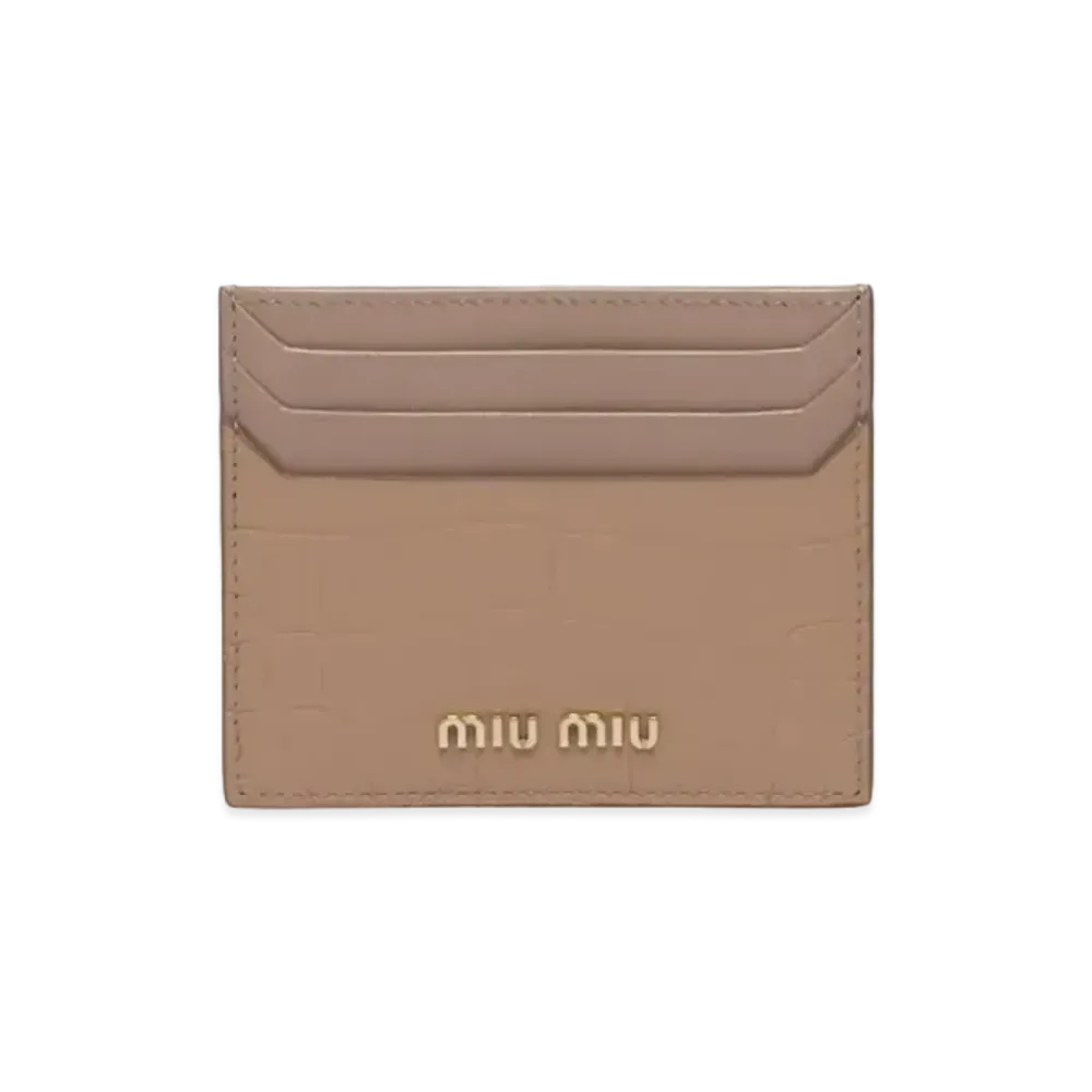 MIU MIU Crocodile Printed Leather Card Case "Pink Beige"