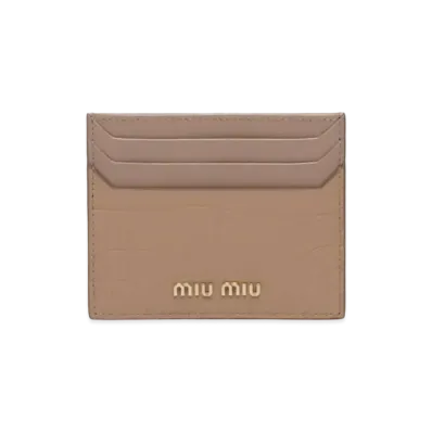 MIU MIU Crocodile Printed Leather Card Case "Pink Beige"