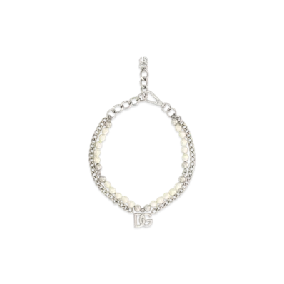 Dolce&Gabbana Necklace With Metal Chains, Pearls and DG Logo "Silver"