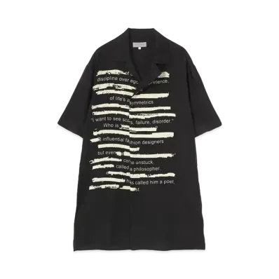 Yohji Yamamoto Pour Homme SILK SATIN RANDOM FILLED SENTENCE PRINT HALF SLEEVES ALOHA SHIRT "Black"