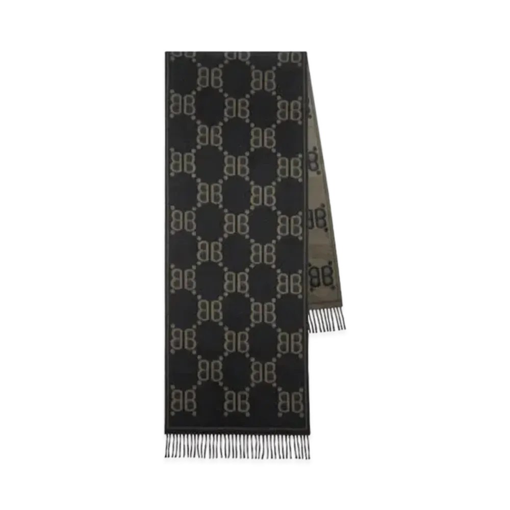 GUCCI x BALENCIAGA The Hacker Allover Logo Macro Scarf "Charcoal"