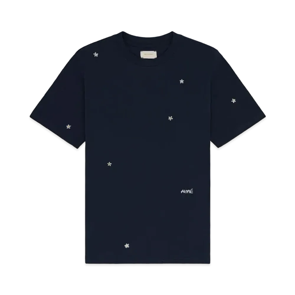 Aime Leon Dore Floral Embroidered Tee "Navy"