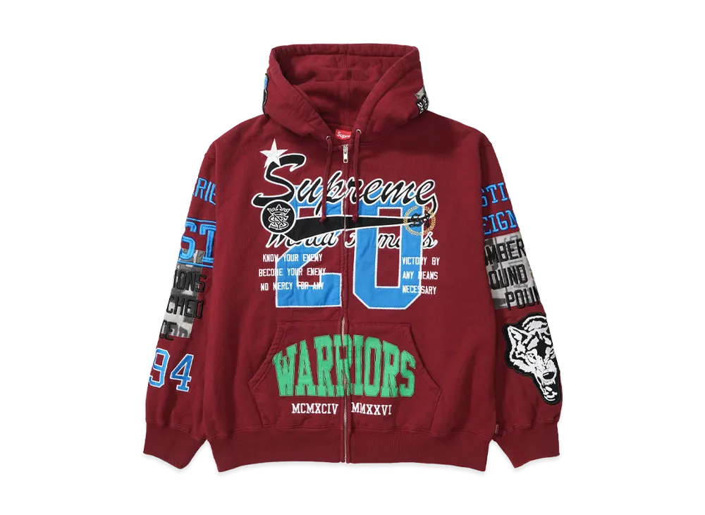 Supreme Warriors Appliqué Zip Up Hooded Sweatshirt "Cardinal"