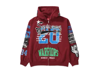 Supreme Warriors Appliqué Zip Up Hooded Sweatshirt "Cardinal"
