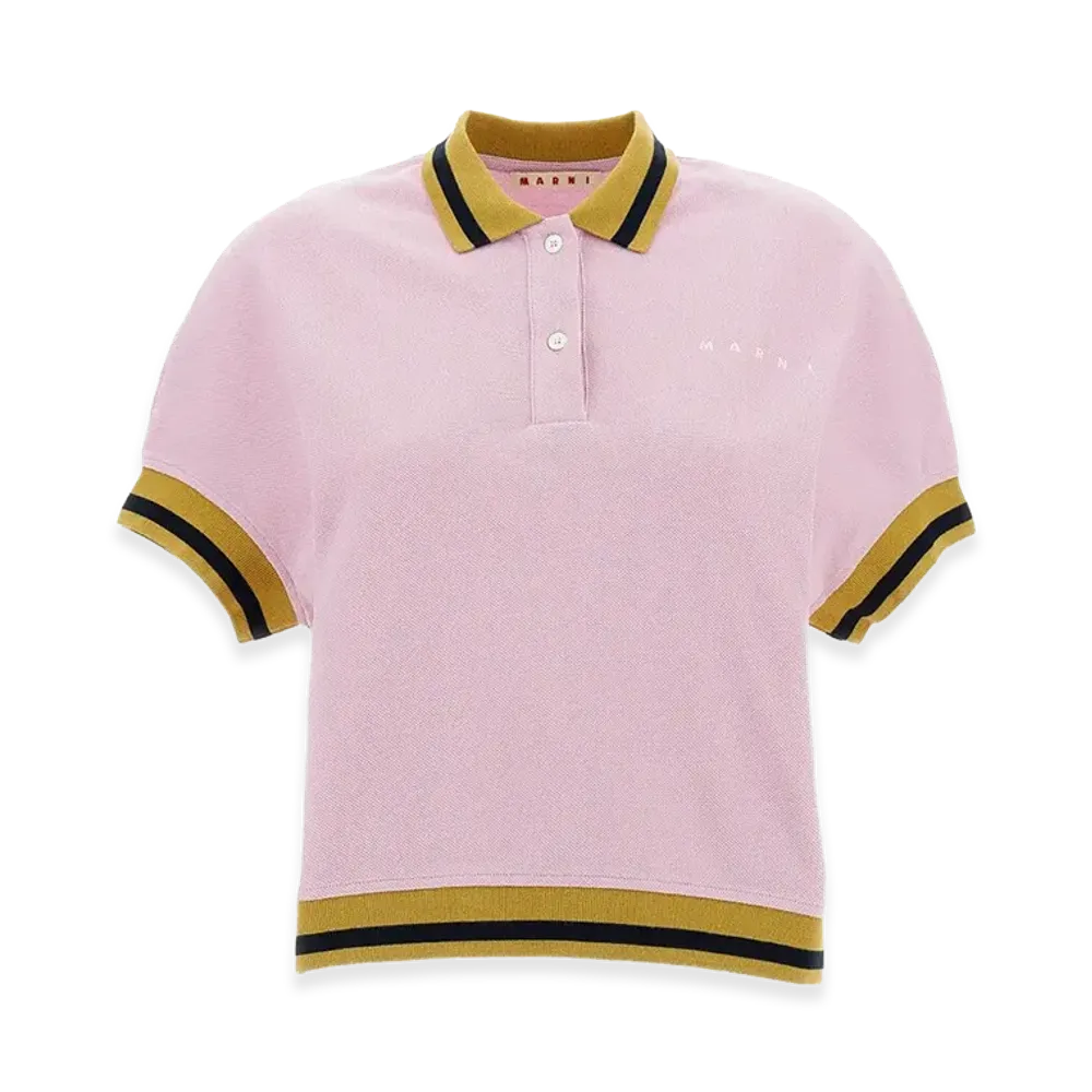 MARNI Women's Striped Details Cotton Pique Polo Shirt "Pink"