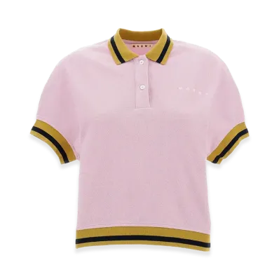 MARNI Women's Striped Details Cotton Pique Polo Shirt "Pink"
