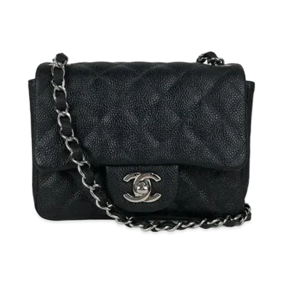 CHANEL Mini Matelasse Caviarskin "Black/Silver"