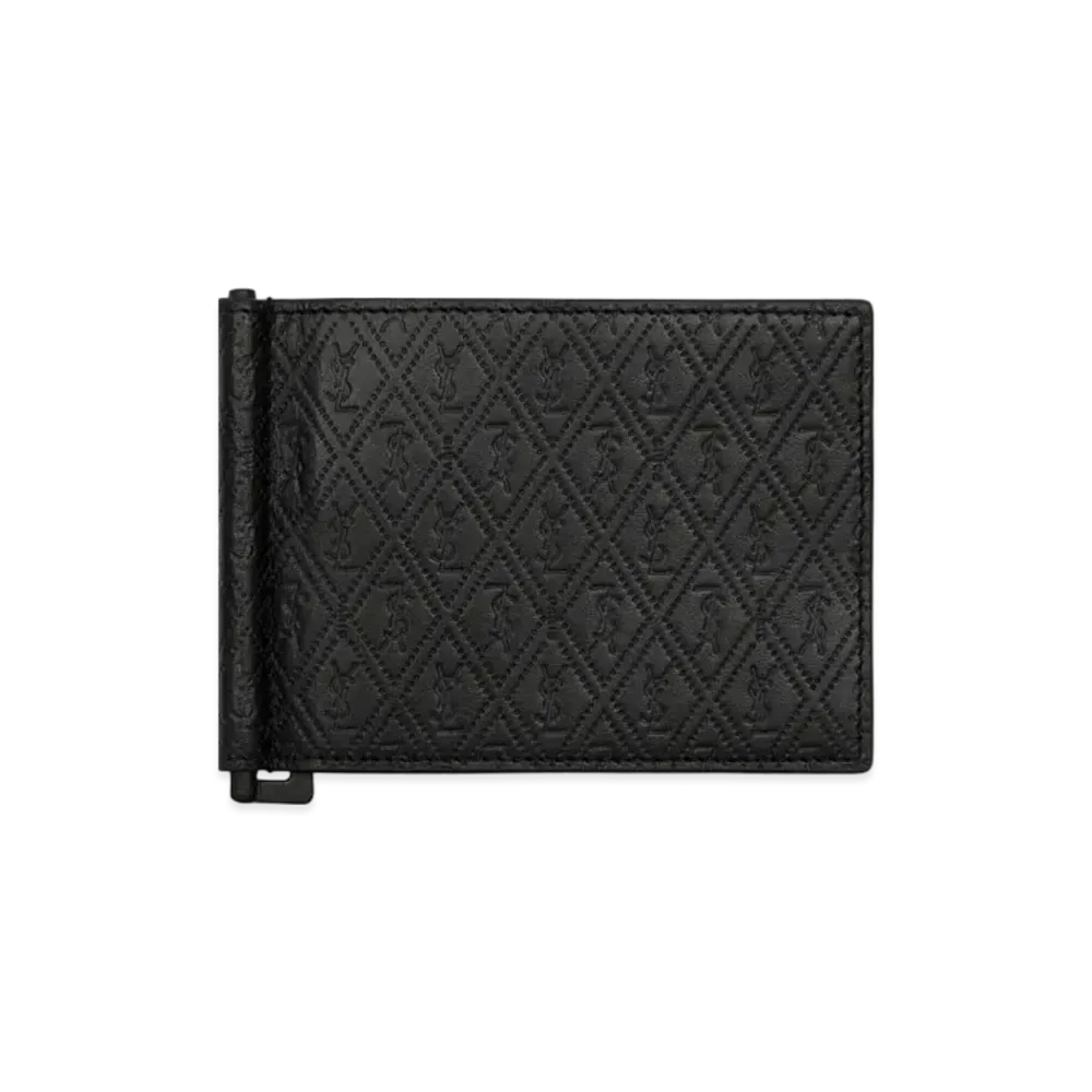 SAINT LAURENT Le Monogramme All Over Bill Clip Wallet In Embossed Smooth Leather "Black"