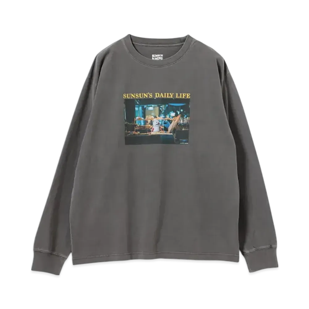 B:MING by BEAMS x PUPPET SUNSUN / Fade Photo Print Long Sleeve T-Shirt Bread "InkBlack"