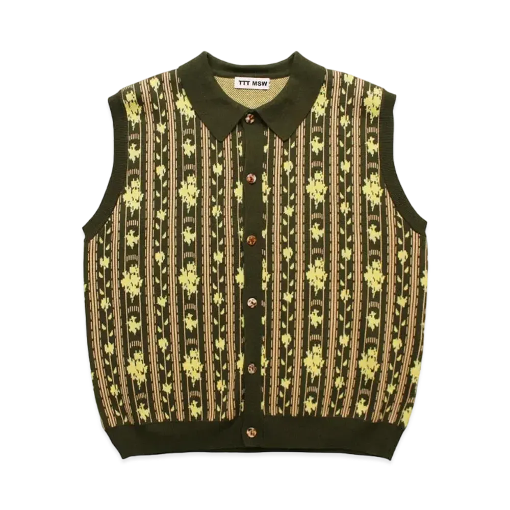 TTT MSW Flower Jacquard Knit Vest "Green"
