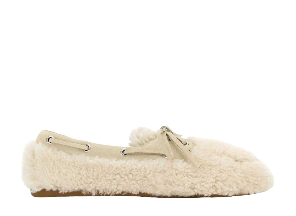 MIU MIU Women's White Shearling Loafers "Beige"