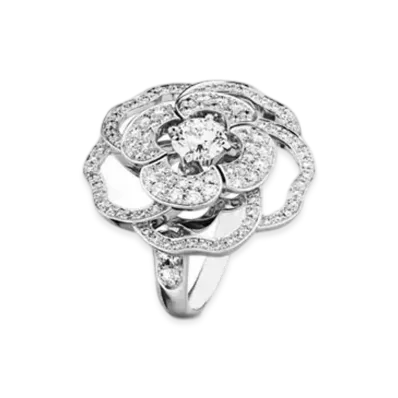 CHANEL Bouton de Camelia Ring 18K Diamonds "White Gold"