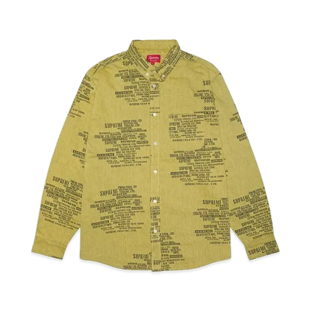 Supreme Trademark Jacquard Denim Shirt "Washed Yellow"