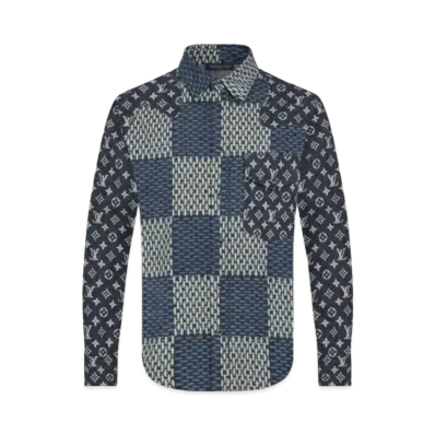 Louis Vuitton x Nigo MNGM Waves Giant Damier Flannel Shirt "Blue"