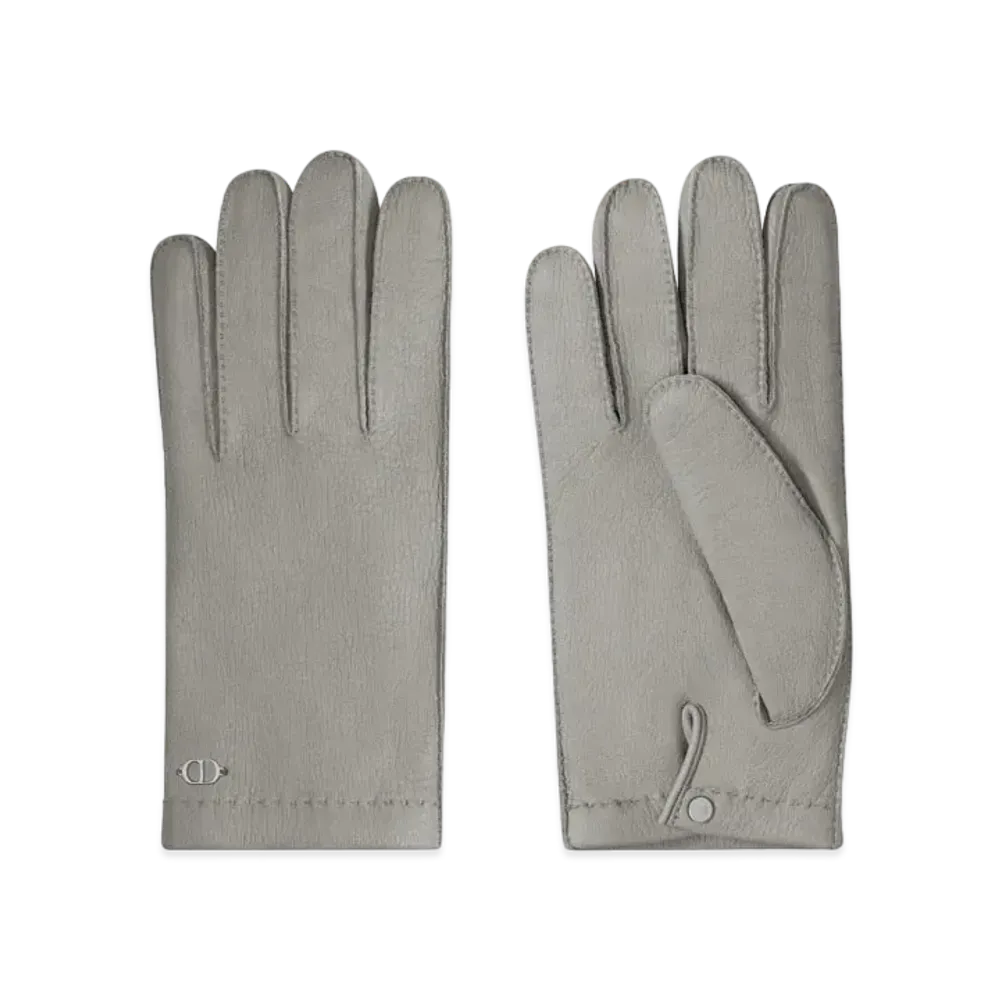 Dior CD ICON Gloves Dior Grained Leather "Gray"
