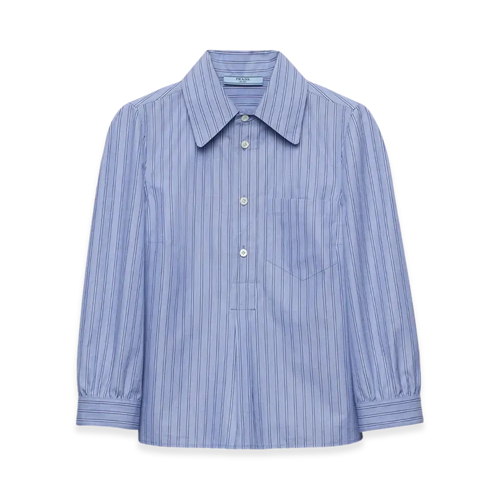 PRADA Women's Striped Poplin Blouse "Navy"