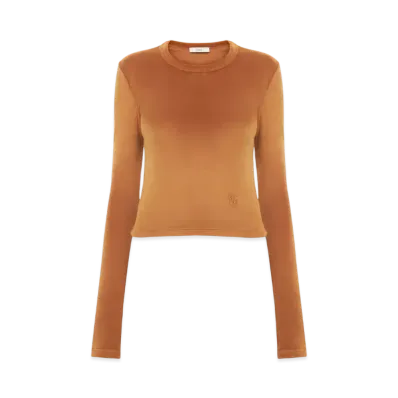 Chloe Long-Sleeve Top In Velvet Jersey "Autumnal Brown"