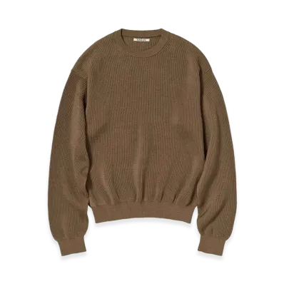 AURALEE Flat Yarn Rib Knit P/O "Light Brown"