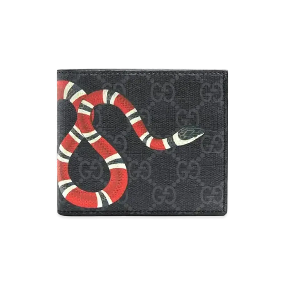 GUCCI Kingsnake Print GG Supreme Wallet "Black"