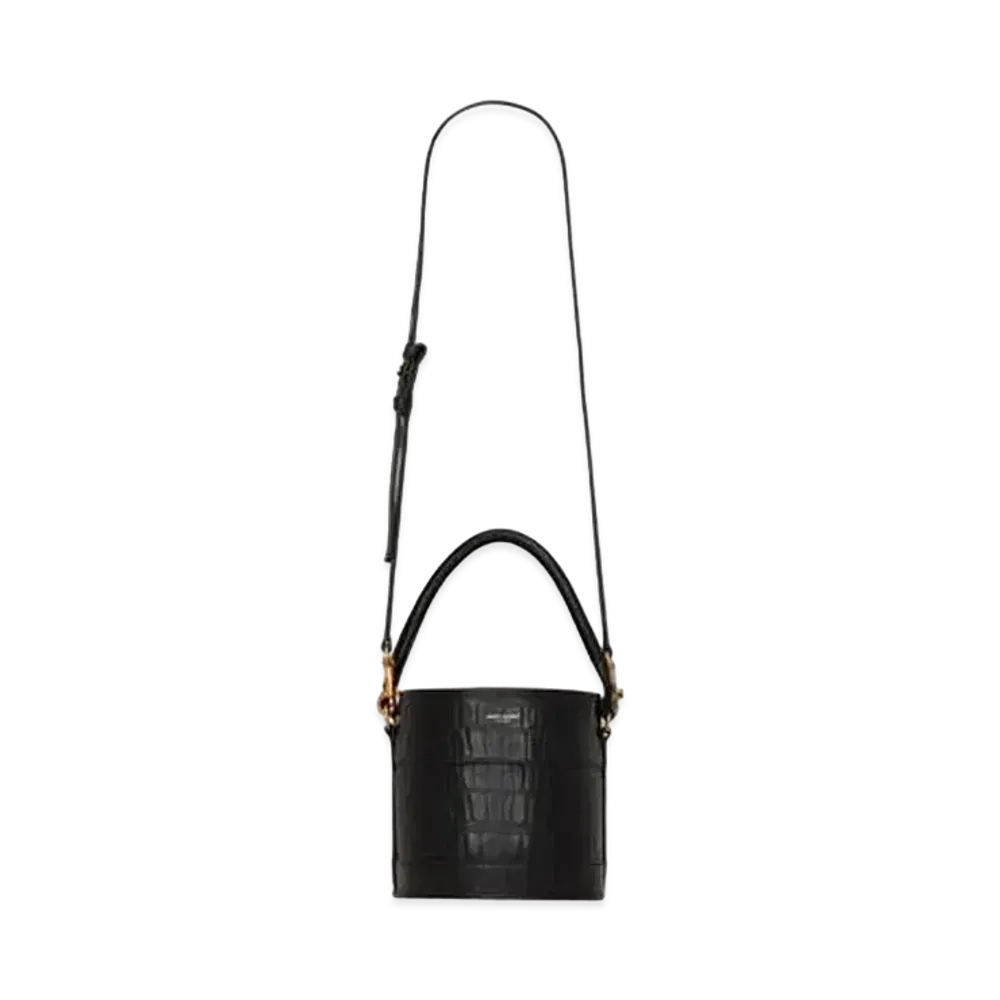 SAINT LAURENT Bahia Small Bucket Bag In Crocodile-Embossed Lacquered Leather "Black"