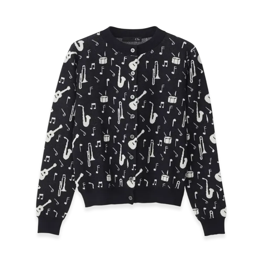 HYSTERIC GLAMOUR Sound Vibration Pattern Jacquard Cardigan "Black/Multicolor"
