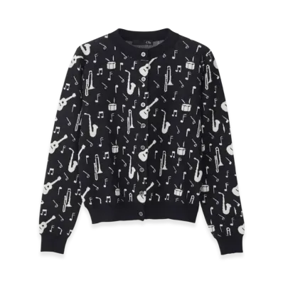 HYSTERIC GLAMOUR Sound Vibration Pattern Jacquard Cardigan "Black/Multicolor"