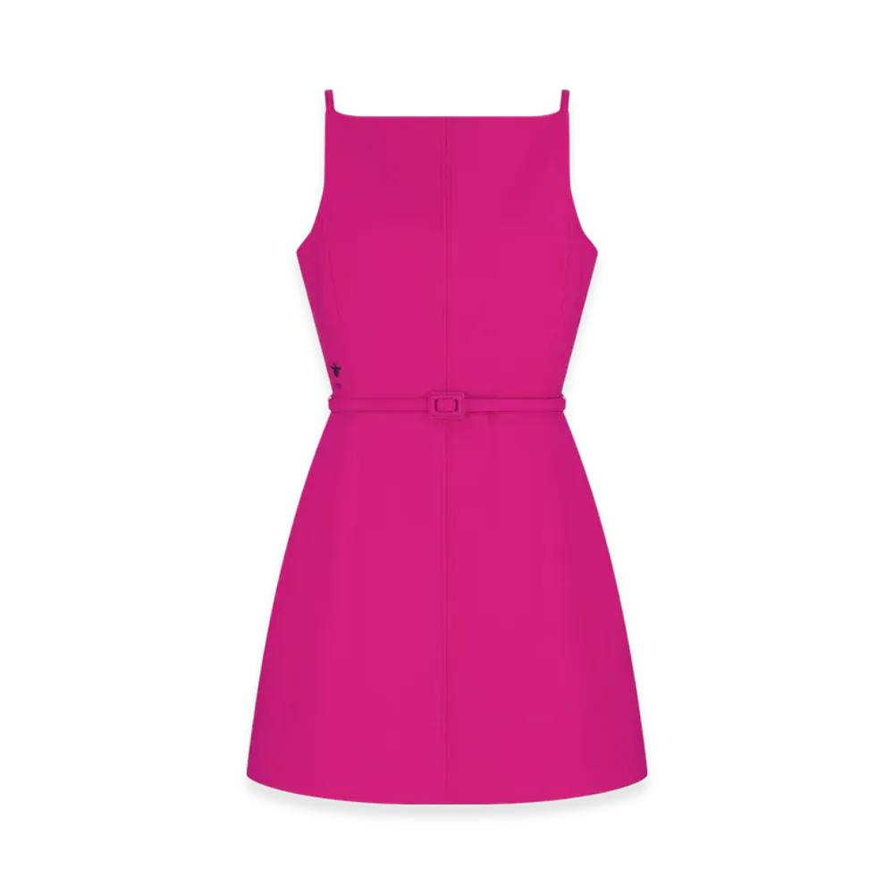 Dior Women's Wool and Silk Belted Flared Dress "Fuchsia"