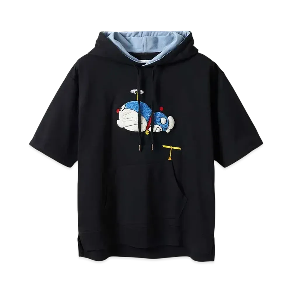 graniph x DORAEMON Secret Gadget Takecopter Mini Fleece Big Silhouette Short Sleeve Light Sweat Parka "Black"