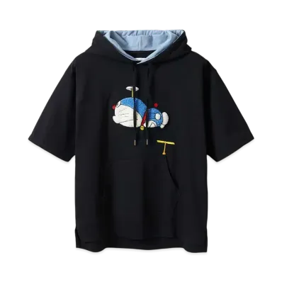 graniph x DORAEMON Secret Gadget Takecopter Mini Fleece Big Silhouette Short Sleeve Light Sweat Parka "Black"
