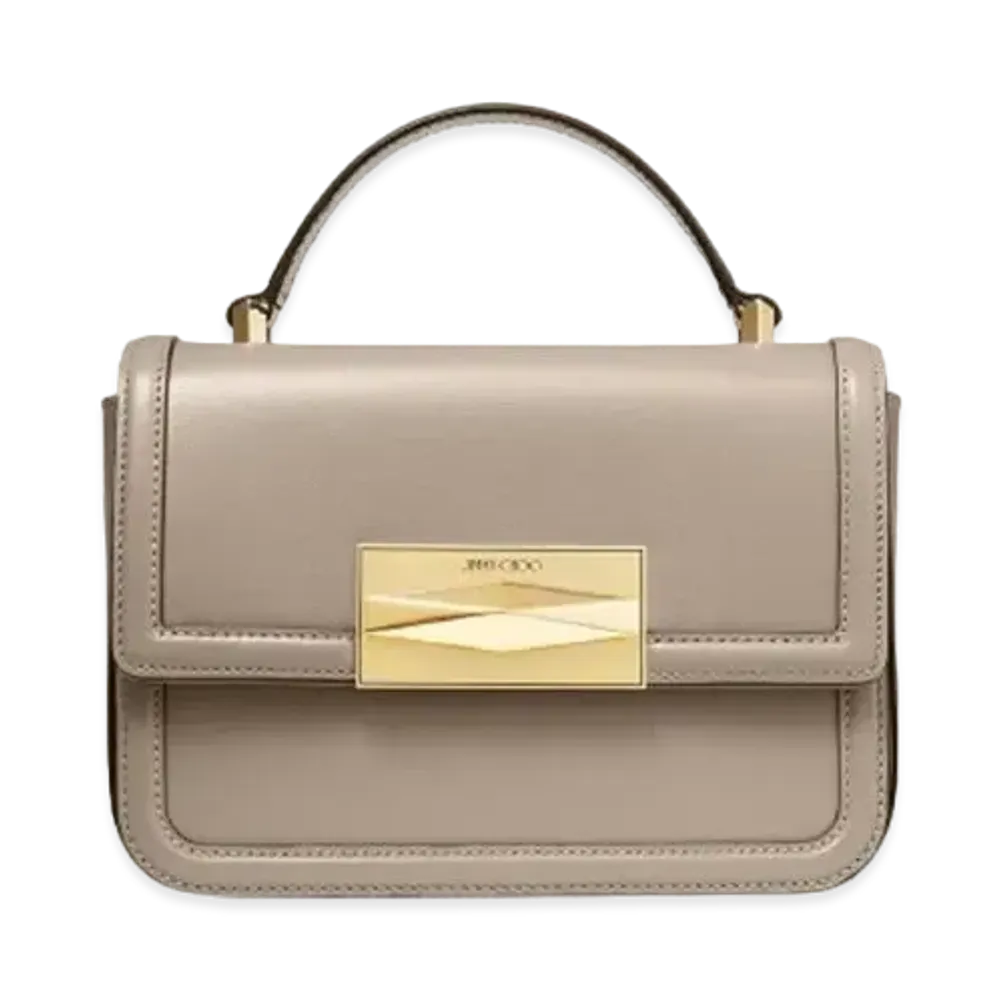 Jimmy Choo Diamond Top Handle Box Calf Leather Top Handle Bag "Taupe/Gold"