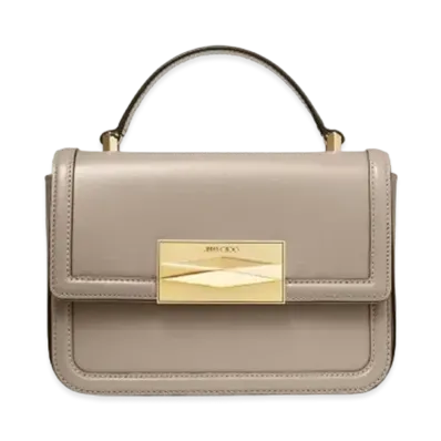 Jimmy Choo Diamond Top Handle Box Calf Leather Top Handle Bag "Taupe/Gold"