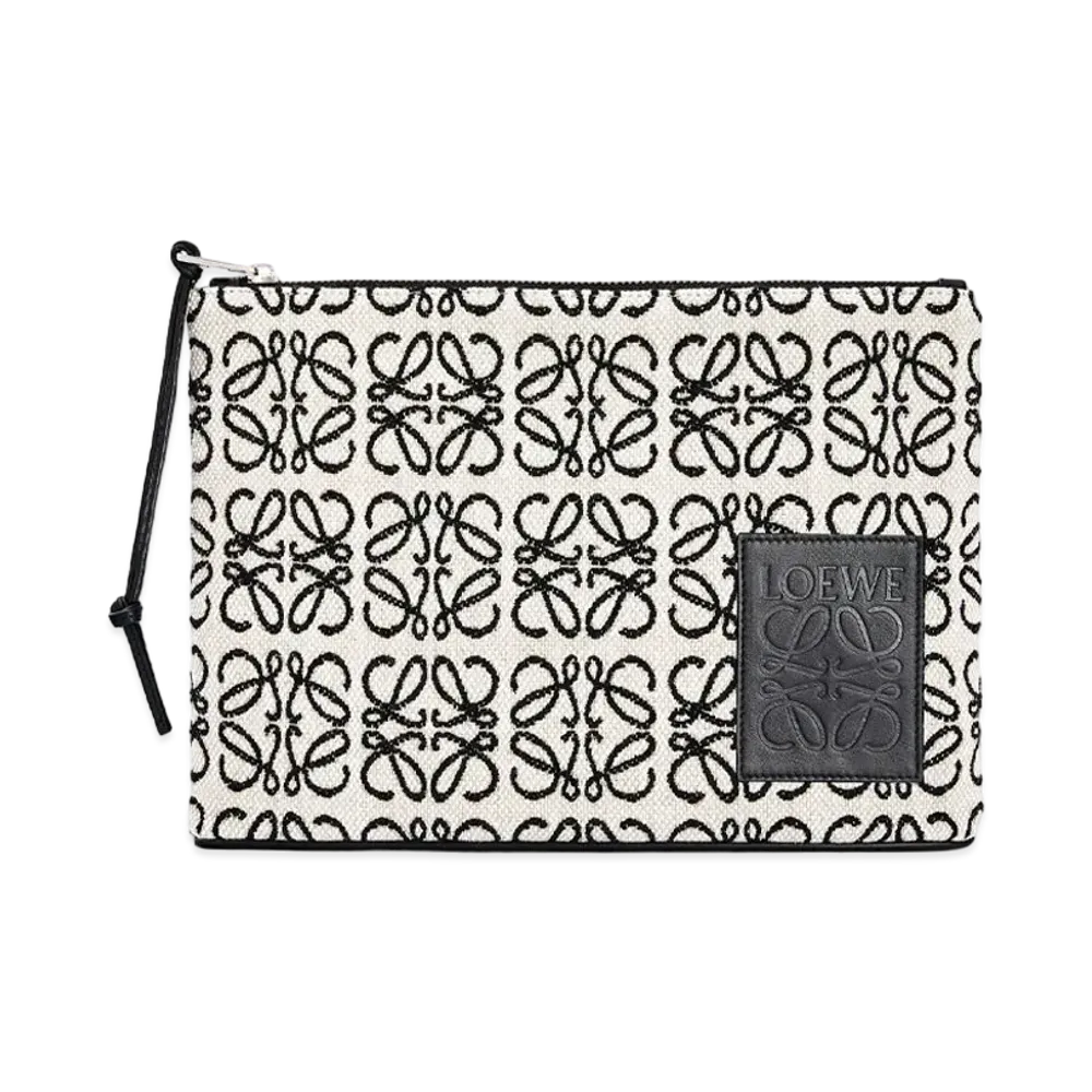 LOEWE Oblong Anagram Pouch In Jacquard and Calfskin "Ecru/Black"